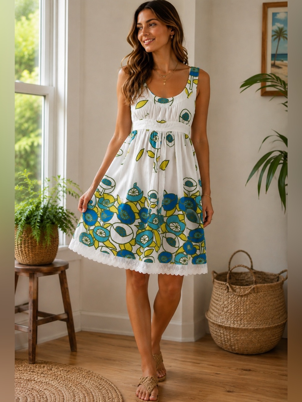 Vintage Y2K BITTEN by Sarah Jessica Parker Lemon Print Sundress Sz 6 Babydolll